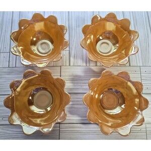 Vintage Fire-King Peach Luster Lotus Blossom Dessert Bowls Set of 4 Mid-Century
